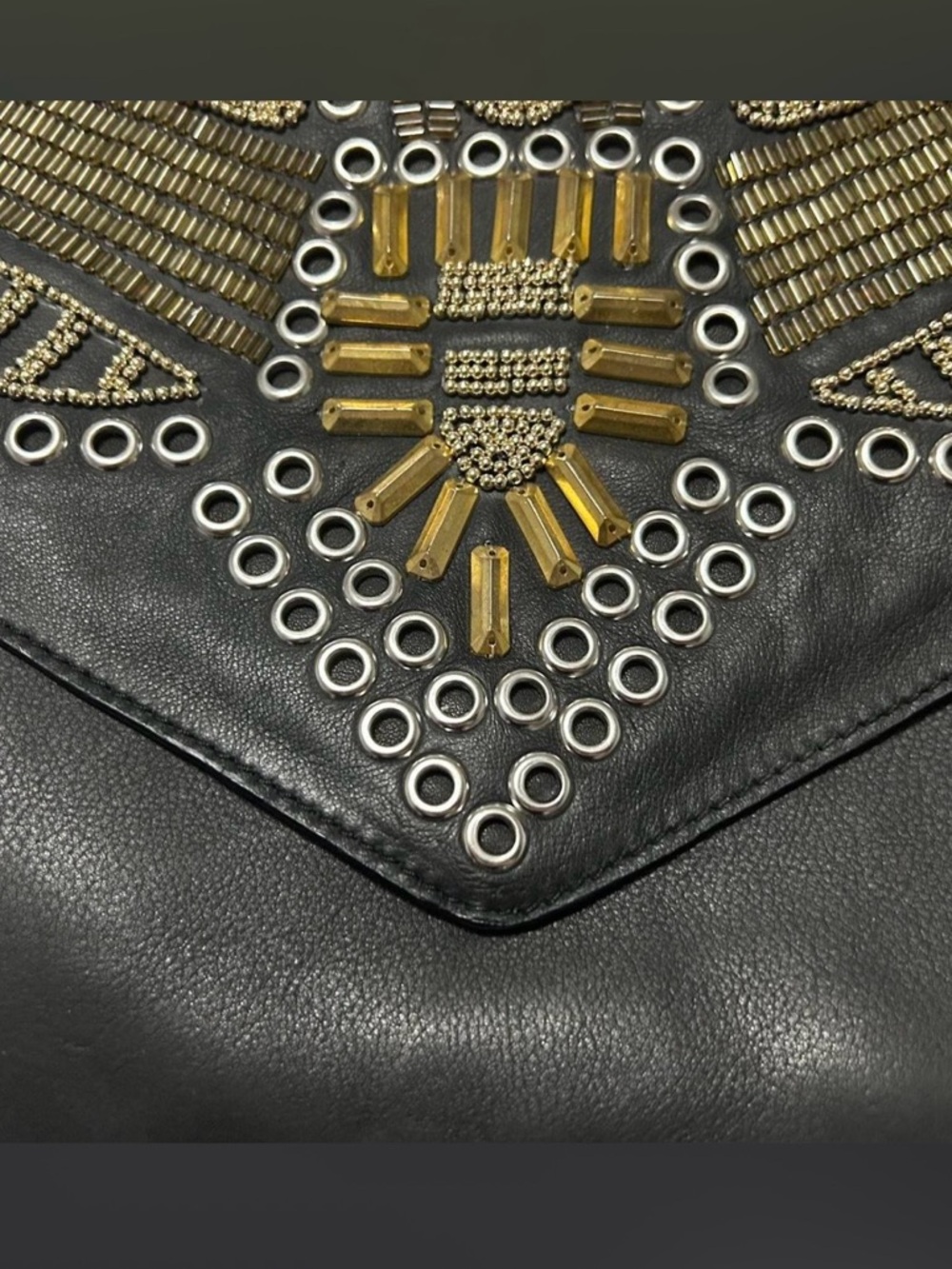 Ash Embroidered Envelope Clutch with Gold and Accents - Picture 2 of 8